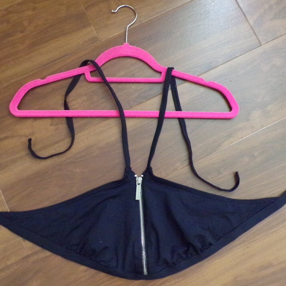 Black Zipper Front Bikini Top